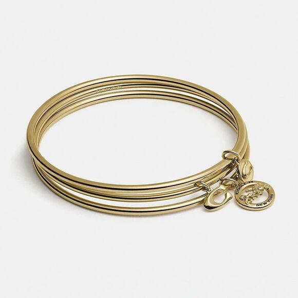 NEW Coach Horse and Carriage Bangle Set of 3 golden brass spell out motifs - Picture 1 of 7
